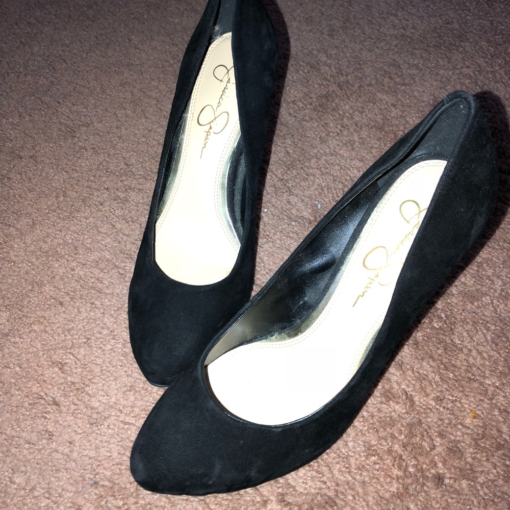 Black suede pumps